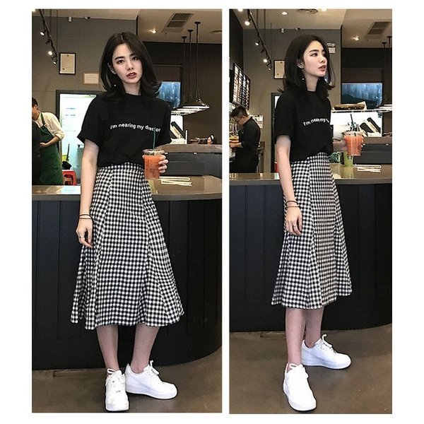 レディース 2点セット Tシャツ 半袖 ロゴ文字 ロングスカート