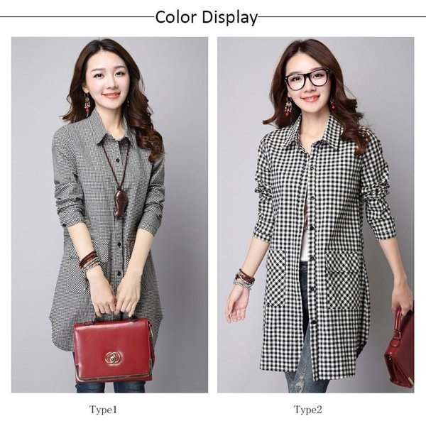 シャツ ブラウス レディース ロングシャツ チェック チュニック