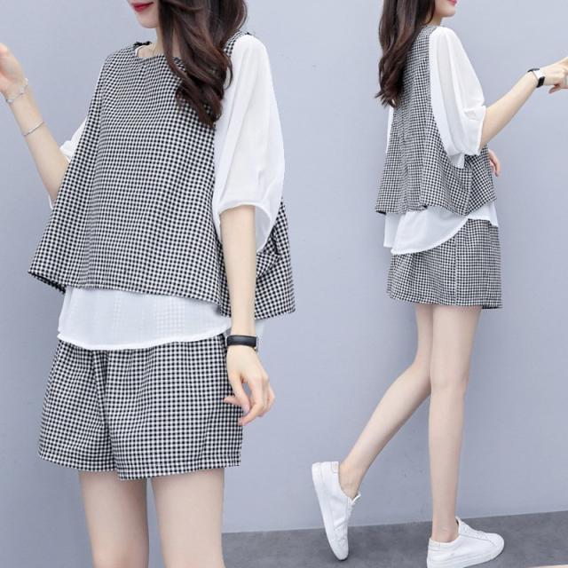 セットアップ レディース 40代 春夏 セットアップ オシャレ 五分袖ブラウス チェック柄 ショット丈パンツ スポーツウェア上下セット カジュアル韓国風 着痩せ セットアップ レディース 40代 春夏 セットアップ オシャレ 五分袖