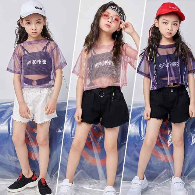 キッズダンス衣装 ヒップホップ チアガール HIPHOP セットアップ タンクトップ ダンスパンツ 子供 女の子 ガールズ チア ジャズダンス ステージ衣装 練習着の通販は