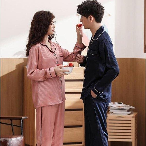 ご夫婦 お揃い パジャマ ペアルック カップル セットアップ ストライプ