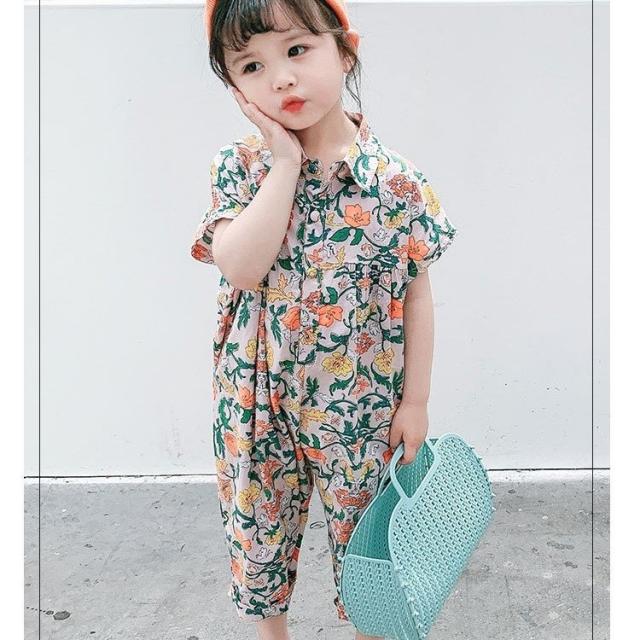 CHILD WOMAN 花柄ジャンプスーツ 半袖 オールインワン キッズ つなぎ 子供用 女の子 半袖 ロングパンツ