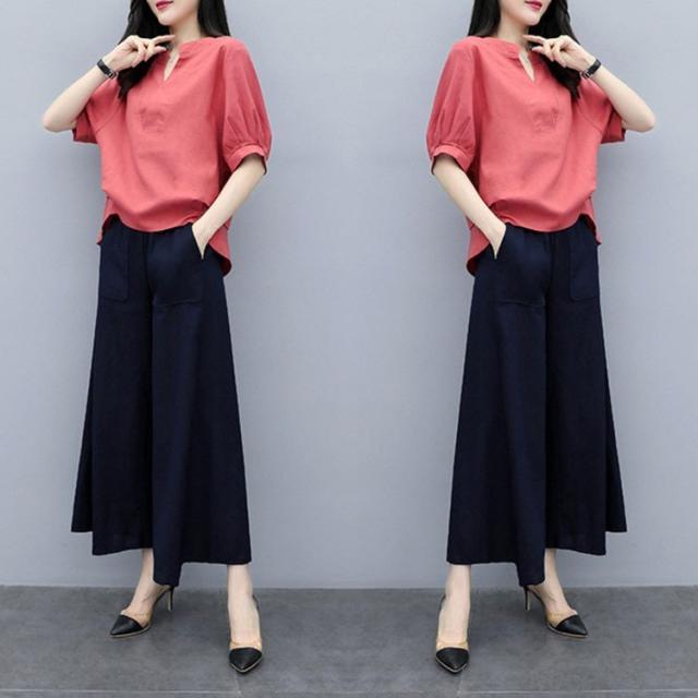 セットアップ レディース 春夏 オシャレセットアップ 半袖ブラウス V