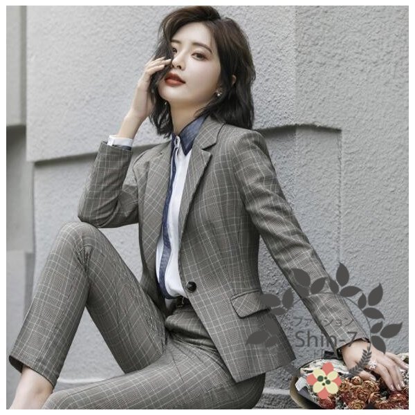 レディースパンツスーツセット チェック柄 カジュアル ビジネス 入学式 卒業式 通勤 OL 細身 大きいサイズ 20代30代 40代 レディースパンツスーツセット チェック柄 カジュアル ビジネス 入学式