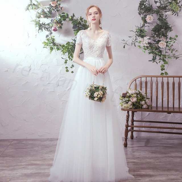 前撮り 海外挙式 花嫁 記念撮影 ウエディングドレス シンプル Aライン