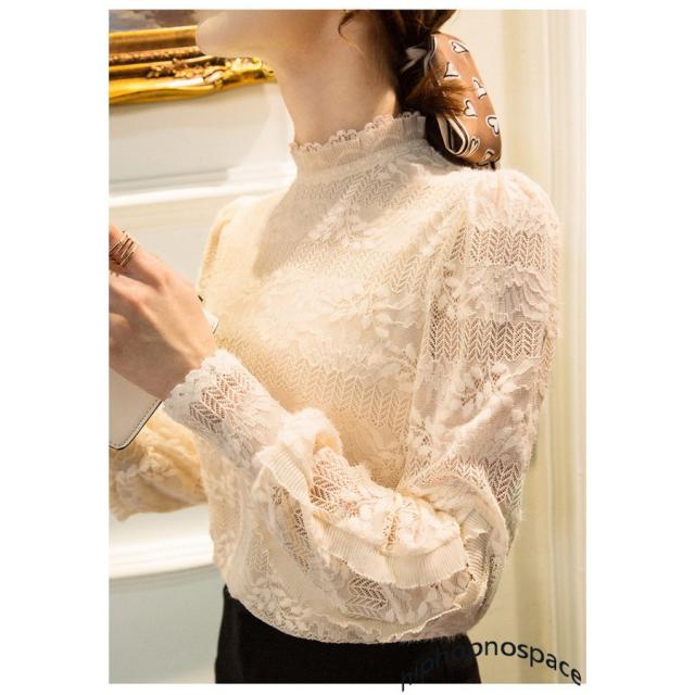 レース トップス ブラウス 花柄 レディース 長袖 レースシャツ 総レース カットソー 立ち襟 レースインナー 細身 肌着 重ね着 レイヤードの通販はau Pay マーケット Mmc