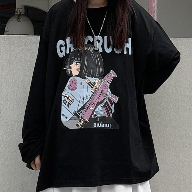 原宿系 長袖 レデイーズ ロング丈 トップス Tシャツ 韓国ファッション ヒップホップ ダンス衣装 ストリート系 春夏秋の通販はau Pay マーケット Mmc