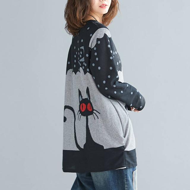 シャツ レディース 長袖 ゆったり カジュアル 大きいサイズ 猫柄 丸首 秋 ラウンドネック ゆるかわ 大人ファッション 人気アイテムの通販はau Pay マーケット Mmc