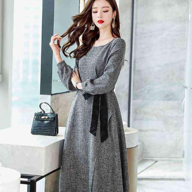 マキシワンピース 秋冬 クルーネック ロングワンピース 長袖 マキシ丈 ワンピース 秋 冬 グレー Aライン ポケット付き 厚手の通販はau Pay マーケット Mmc