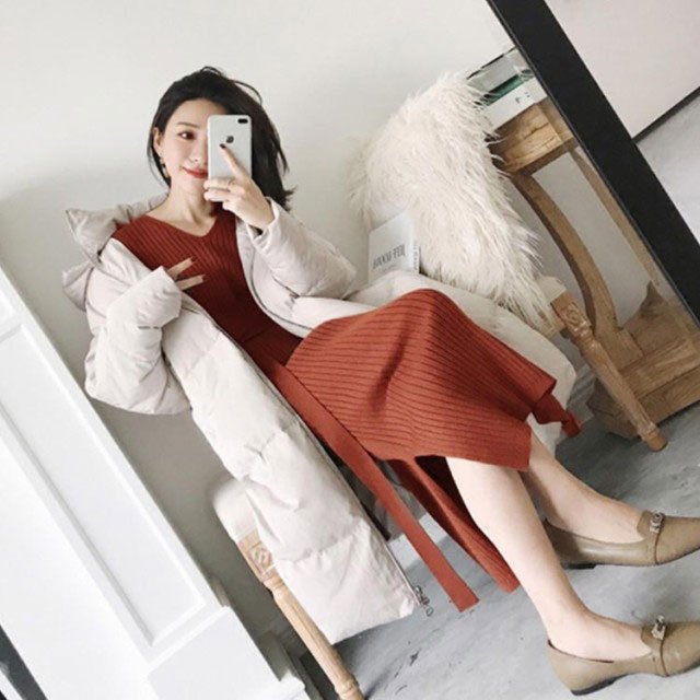 KAREN MILLEN ロングドレス ニット ワンピース 長袖 ベルト KAREN MILLEN 長袖 ベルト付 ニット ミディ ドレス 送料・関税込
