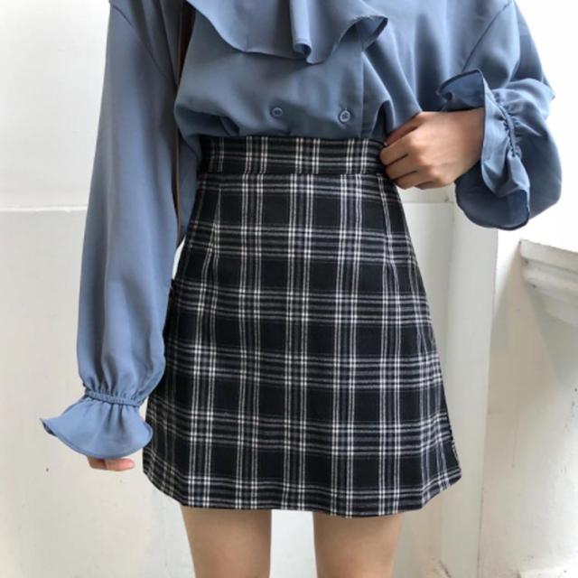 チェックハイウエストAラインスカート ハイウエストチェックパネルAラインスカート – Belchic
