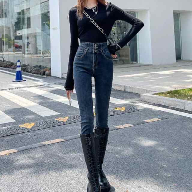 スキニーパンツ レディース 裏起毛と薄手2タイプ ストレッチ 3連