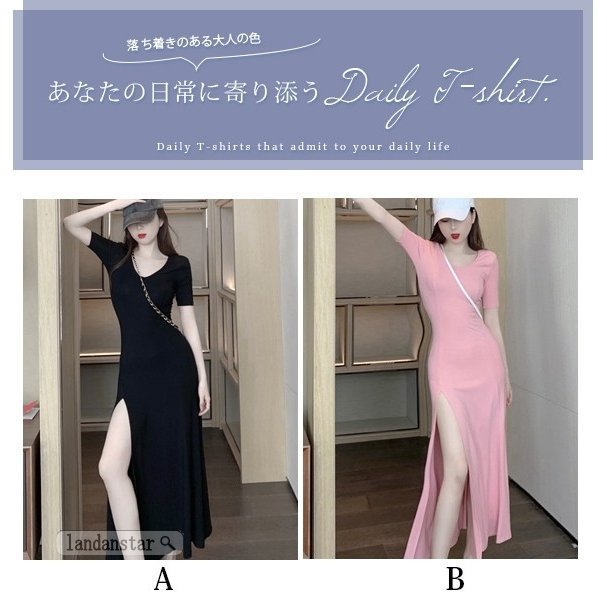 Tシャツワンピース ピンク ロングTシャツ レディース Tシャツ ゆったり 半袖 ワンピース 体型カバー 夏 女性 半袖Tシャツ 夏ワンピー_1