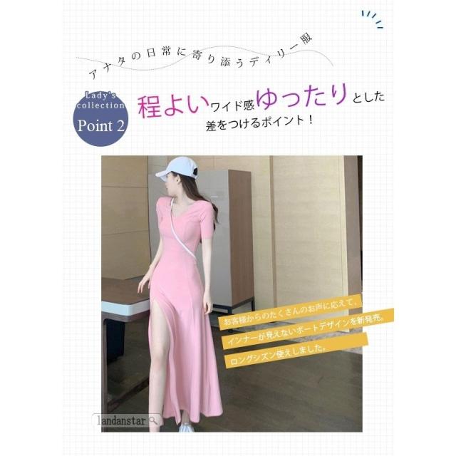 Tシャツワンピース ピンク ロングTシャツ レディース Tシャツ ゆったり 半袖 ワンピース 体型カバー 夏 女性 半袖Tシャツ 夏ワンピー_3