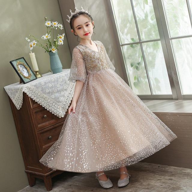 子供ドレス フォーマルピアノ発表会ドレスきれいめ 上品 きらきら 女の子ワンピース 子ども服 コンクール セレモニー七五三 結婚式 演奏会 キッズグッズ_1