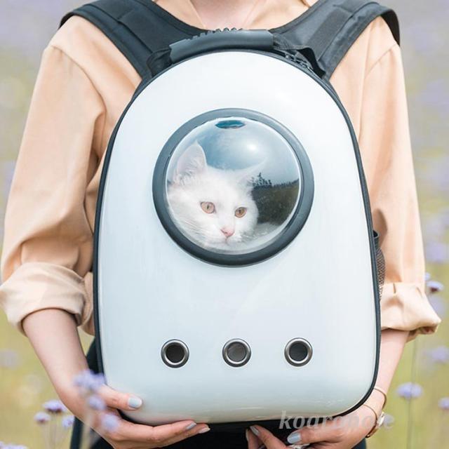 宇宙船型ペットキャリーバッグ 透明ドーム窓 リュックタイプ グレー×イエロー ペットキャリーバッグ ペット鞄 宇宙船カプセル型 犬 猫 ネコ リュック
