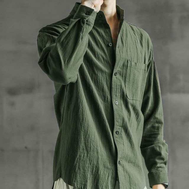 綿麻シャツ カジュアルシャツ メンズ リネン シャツ 7分袖 ロールアップ 半袖 立衿 スタンドカラー 無地 夏服 麻混 薄手 シンプル 春 秋  の通販はau PAY マーケット - 第三商事