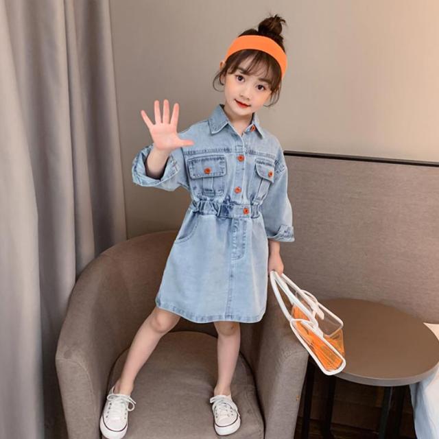 デニムワンピース キッズ 長袖 ワンピース キッズロングワンピ
