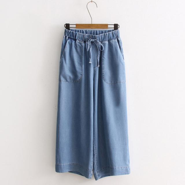 デニムワイドパンツ ガウチョパンツ 9分丈 クロップドパンツ
