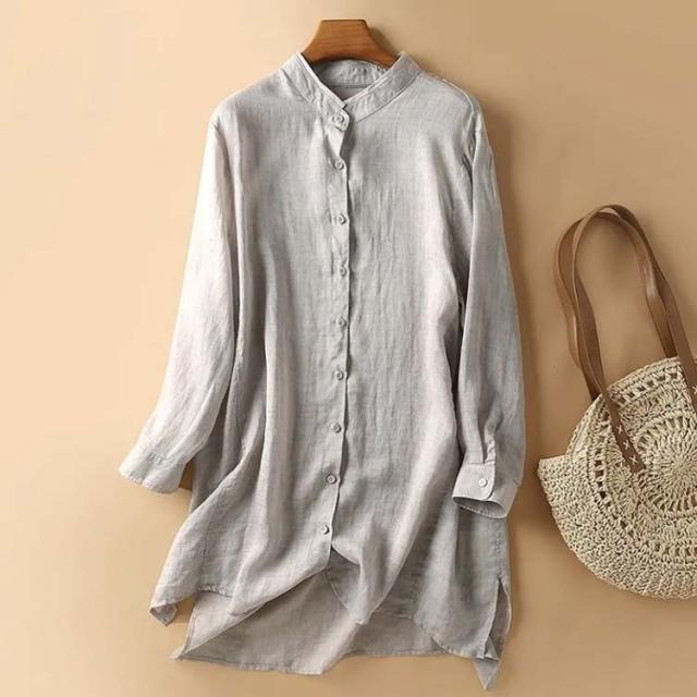 シャツワンピース リネンシャツ ロングシャツ レディース 長袖