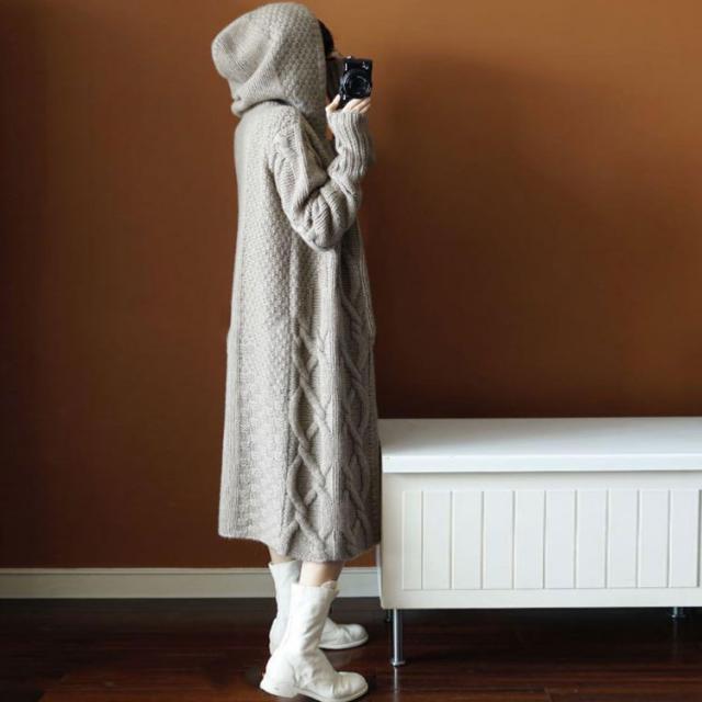 カーディガン フード付き コーディガン レディース ケーブル編み