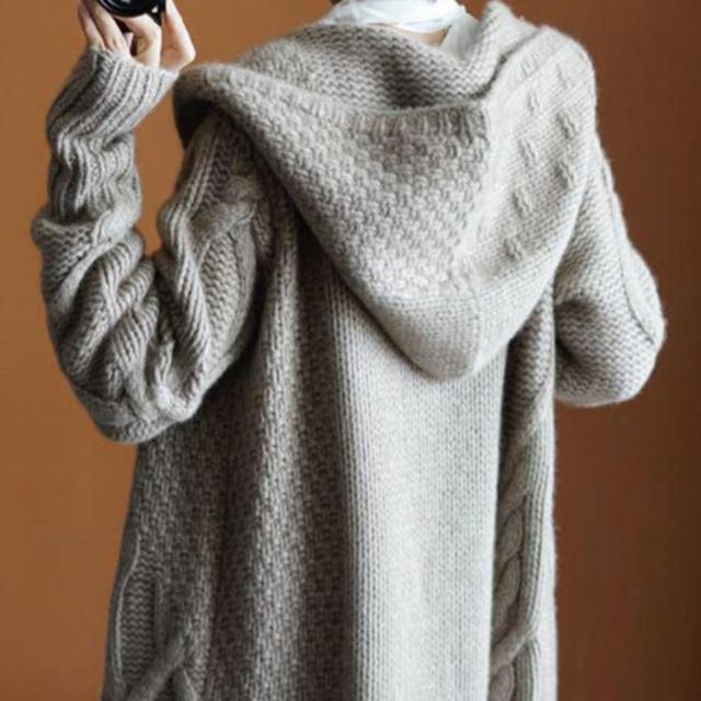 カーディガン フード付き コーディガン レディース ケーブル編み