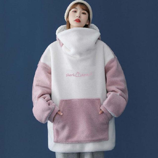 サメ パーカー 鮫 トップス カップル プルオーバー フリース ボア