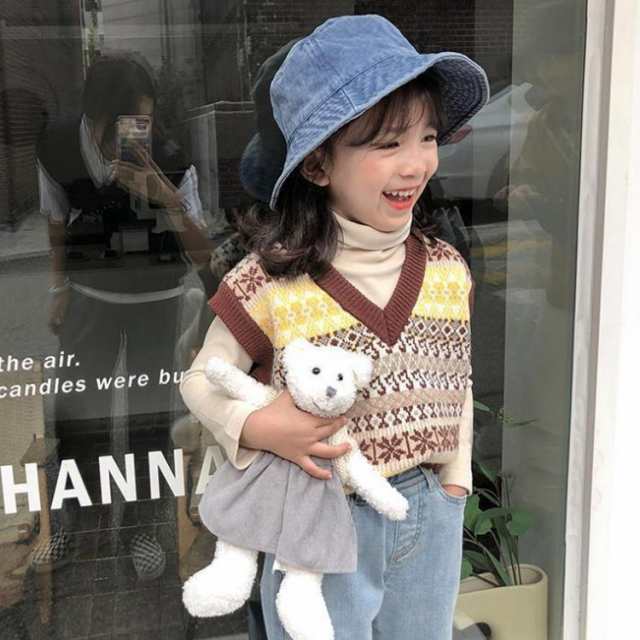 ニットベスト キッズ 子供服 ノルディック柄 ｖネック 秋冬 女の子