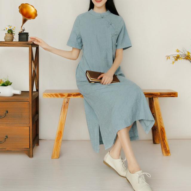 チャイナドレス ロングドレス 綿麻 ロングワンピース 刺繍 リネンワンピース ロング丈 コットンリネン ナチュラル 森ガール カジュアルの通販はau Pay マーケット Mmc