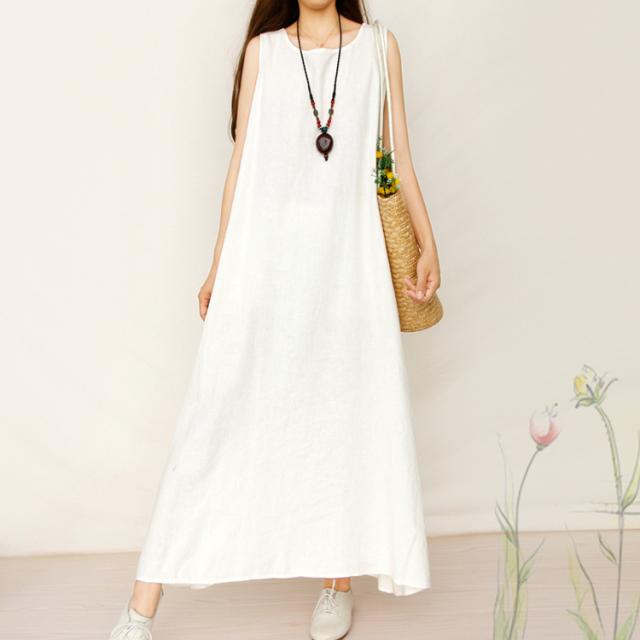 綿麻素材ワンピース ワンピース レディース マキシ丈 ロングワンピース マキシワンピ リネンワンピース ノースリーブ 夏服 ナチュラル コの通販はau Pay マーケット Mmc