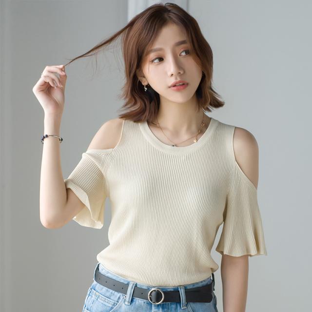 全6color 肩空きトップス オフショルダートップス ニットソー Tシャツ 半袖 オフショルダー 肩開き 肩だしニットソー カットソー オープの通販はau Pay マーケット Mmc