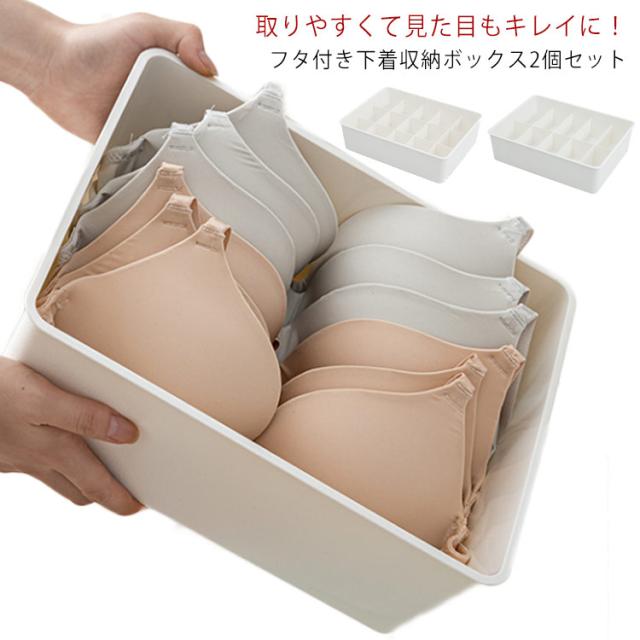 送料無料】収納ケース プラスチック 下着収納ボックス 蓋付 2個セット
