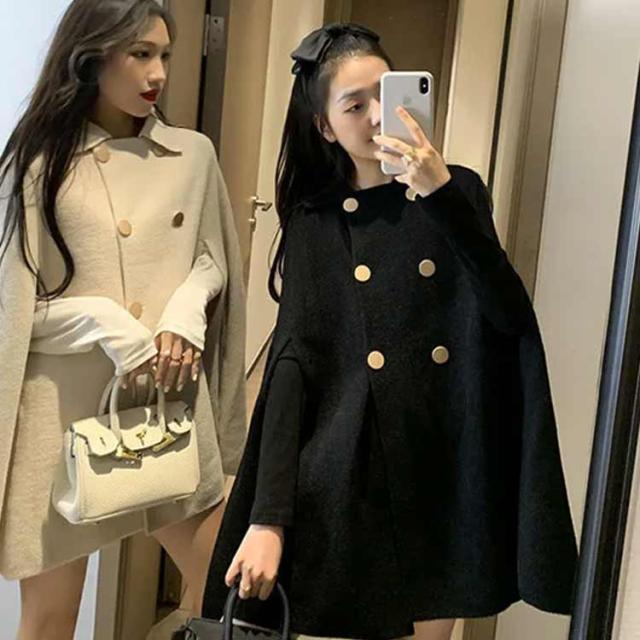 リラクス　 ダッフルコート　ケープ　ポンチョ　フード　オーバーサイズ　黒 ケープコート ポンチョコート アウター ダッフルコート レディース