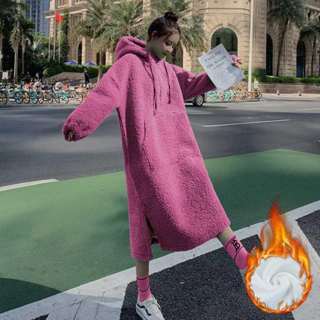 ボア パーカーワンピース ロング 膝下丈 裏起毛 レディース ボア