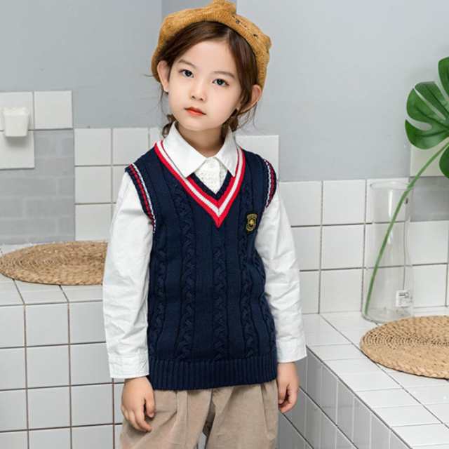 キッズ 子供服 男の子 ニットベスト Vネック ケーブル編み 男女兼用