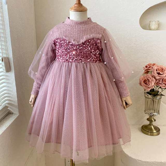 子供服 ワンピース ドレス ピンク プリンセス ワンピース スパンコール