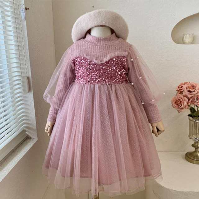 子供服 ワンピース ドレス ピンク プリンセス ワンピース スパンコール