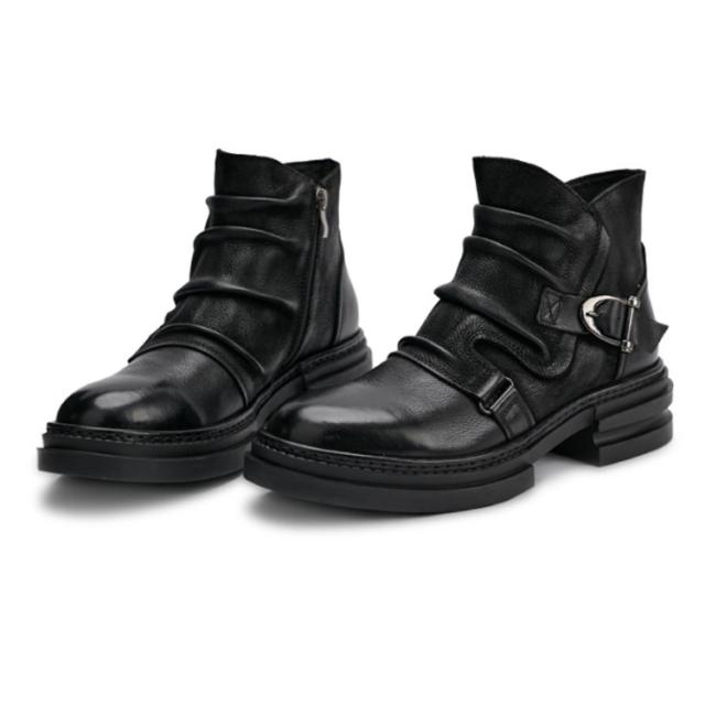 ブーツ メンズ エンジニアブーツ ドレープ ショート サイドジップ