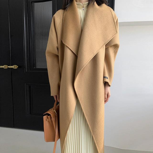 チェスターコート ウール100% ロングコート レディース ビッグカラー