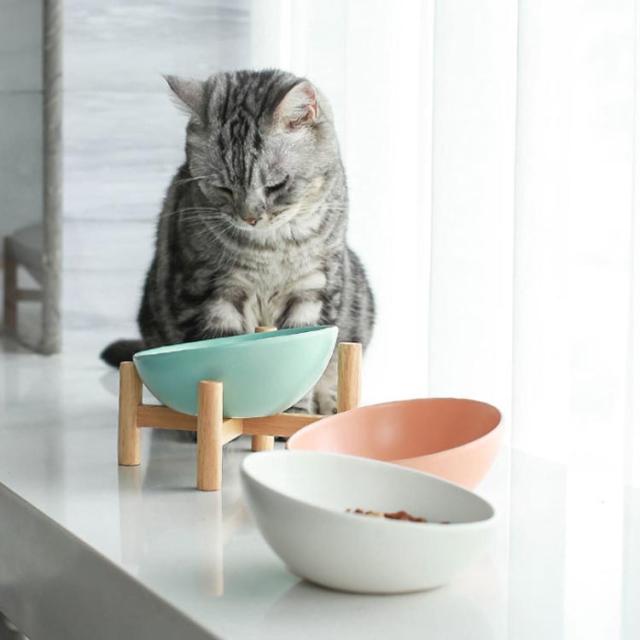 限定品】北欧 ポーランド食器 おしゃれ 猫 犬 高さのある餌皿 フード
