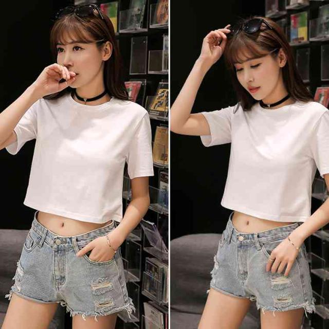 Tシャツ 半袖 ラウンドネック コットン プリント トップス レディース 秋服 ショート丈 へそ出し ホワイト シンプル 新作 お洒落 着痩せ Tシャツ 半袖 ラウンドネック コットン 無地 トップス