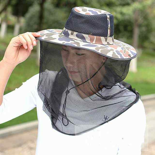 防虫ネット　虫除け ネット付き帽子 一体型 ハット 農作業 紫外線対策 う15