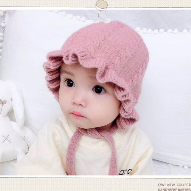 ケーブルフリル編み ニット帽 子供用 子供帽子 ベビー帽子