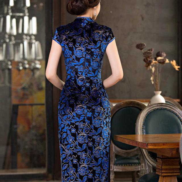 半袖チャイナドレス ロング丈チャイナドレス 旗袍 レディース 花柄