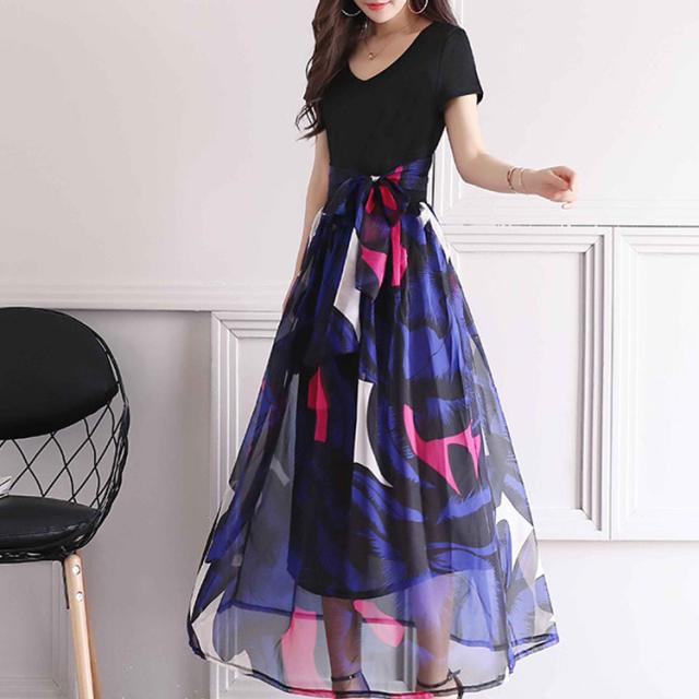 ワンピース マキシワンピース ドッキング 花柄 シフォン限定