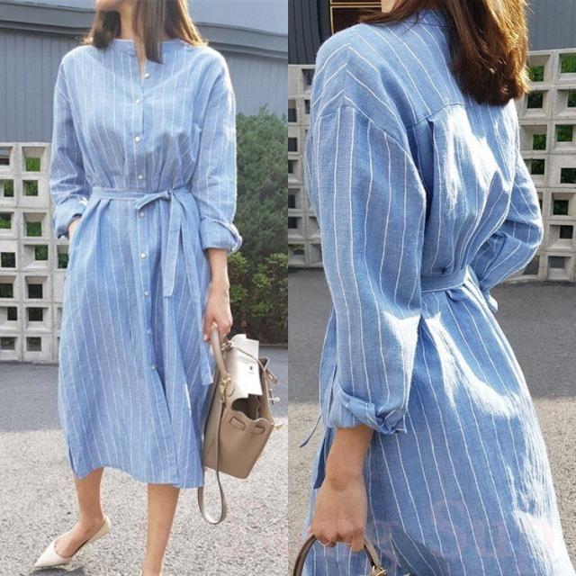 ワンピース レディース マキシワンピース 夏 長袖 ワンピース Vネック シャツワンピ 韓国風 ロング丈 着痩せ オシャレ スリーブ リネン の通販はau Pay マーケット 新勢