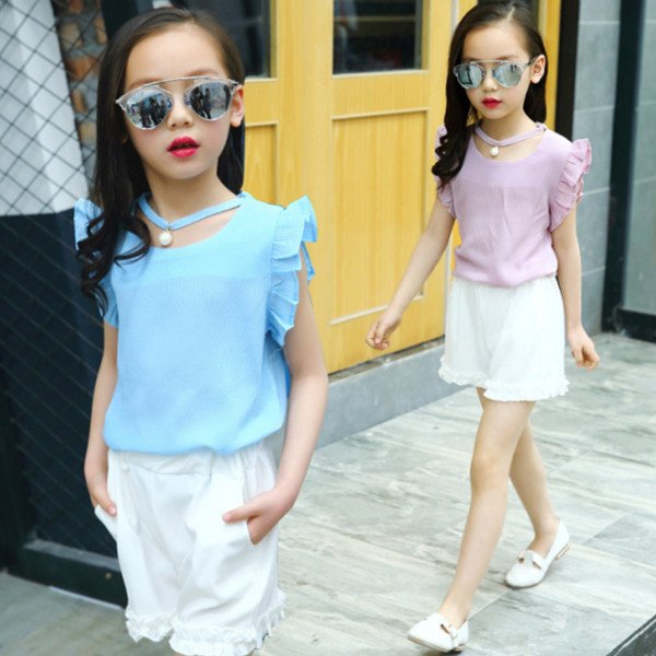 韓国子供服 セットアップ 可愛い 夏服 女の子 新作 シフォン ショートパンツ 2点セット キッズ ガールズ 上下セット 丸首 飛袖 無地 オシの通販はau Pay マーケット 新勢