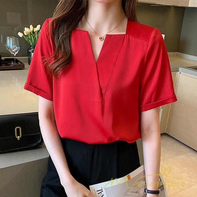 シャツ 半袖 レディース ブラウス シャツ 半袖シャツ トップス おしゃれ ゆったり 夏 春 ｖネック きれいめ 上品 ファッション 通勤 通学の通販はau Pay マーケット 新勢