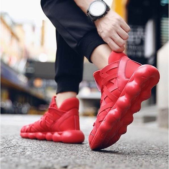 メンズ ハイカット スニーカー 靴 バッシュ バスケットシューズ ストリートファッション 編み レッド 赤 秋の通販はau Pay マーケット 新勢