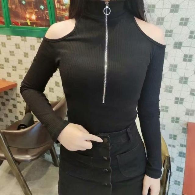 カットソー レディース トップス 長袖 ハイネック ファスナー ジッパー 肩出し プルオーバー ブラック 黒 おしゃれ セクシーの通販はau Pay マーケット 美良